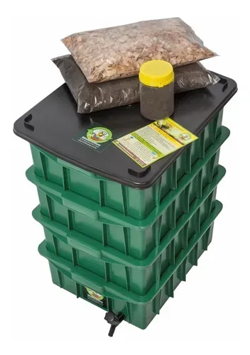 Composteira doméstica MinhocoShow 60L verde com módulos empilháveis