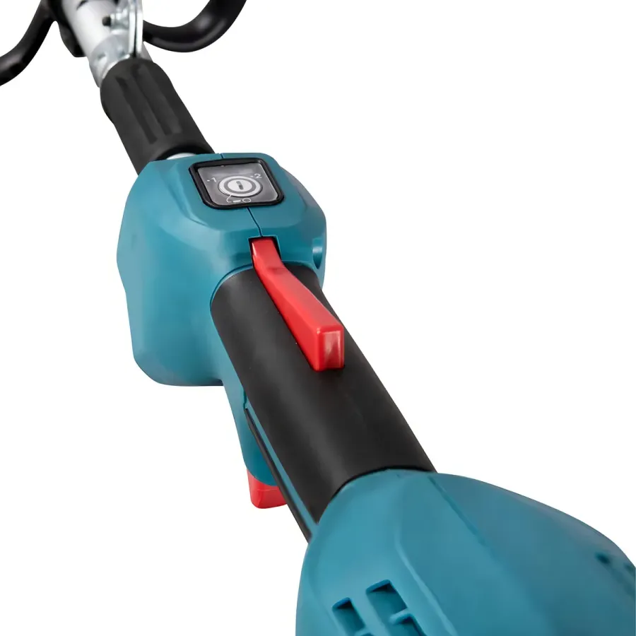 Detalhe do interruptor de segurança e seletor de velocidade da Makita DUR192LZ
